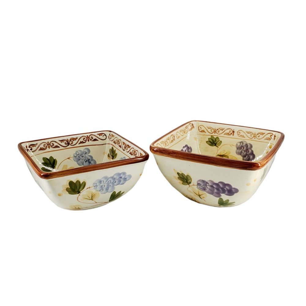 2 Temptations Vineyard Baking Dishes Bowls Ceramic Square Top & Rounded Bottom